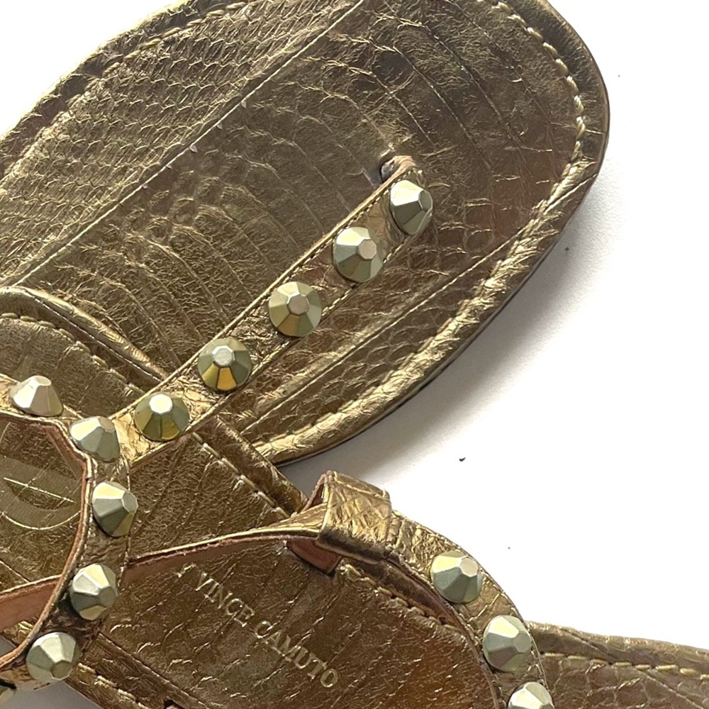 Vince Camuto Billa Gold Snakeskin Studded T Strap Sandals